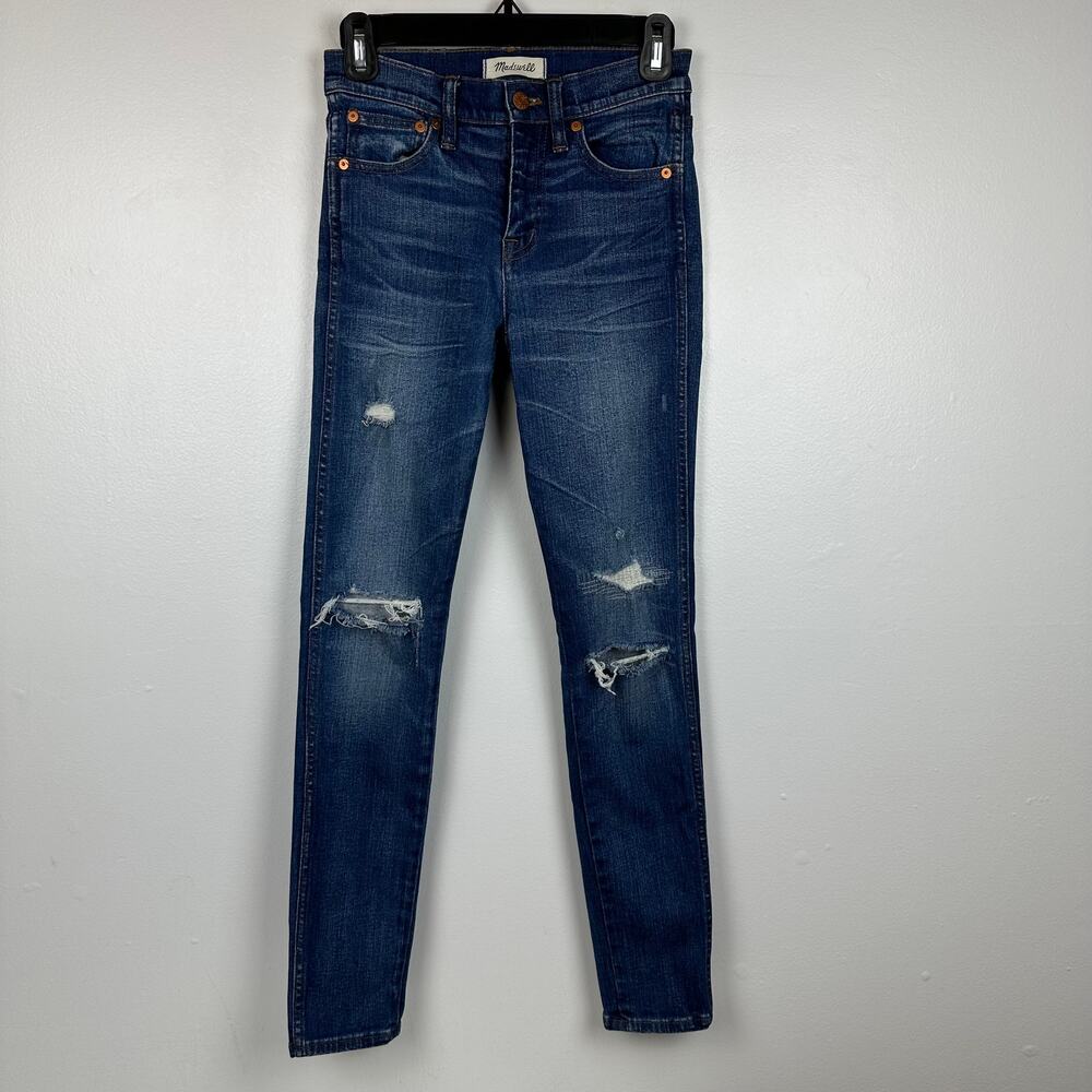 Madewell Womens 9" High Riser Skinny Skinny Distressed Dark Wash Blue Jeans 24